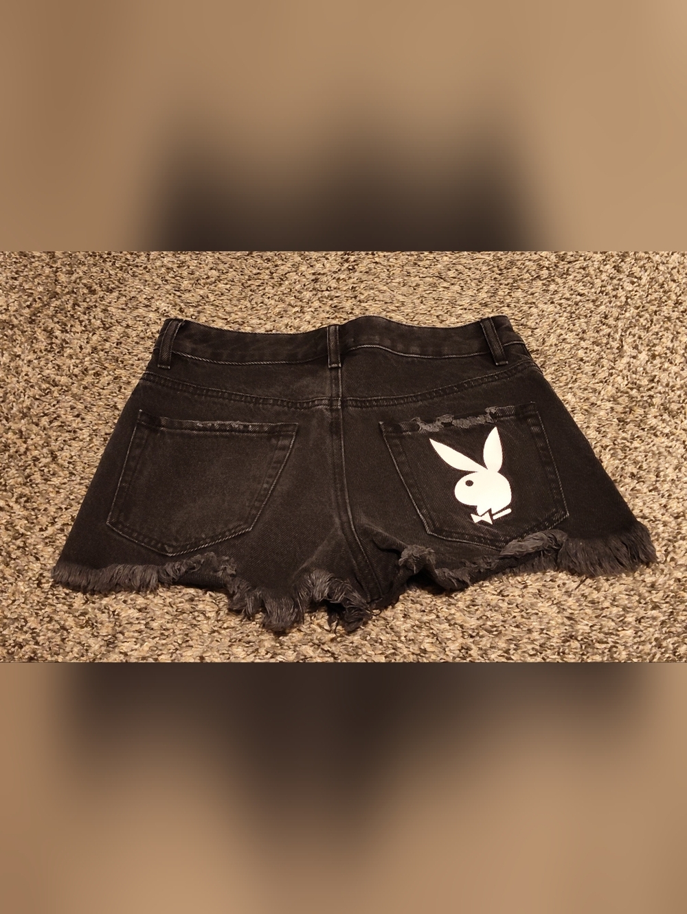 Playboy Black Distressed Denim Shorts